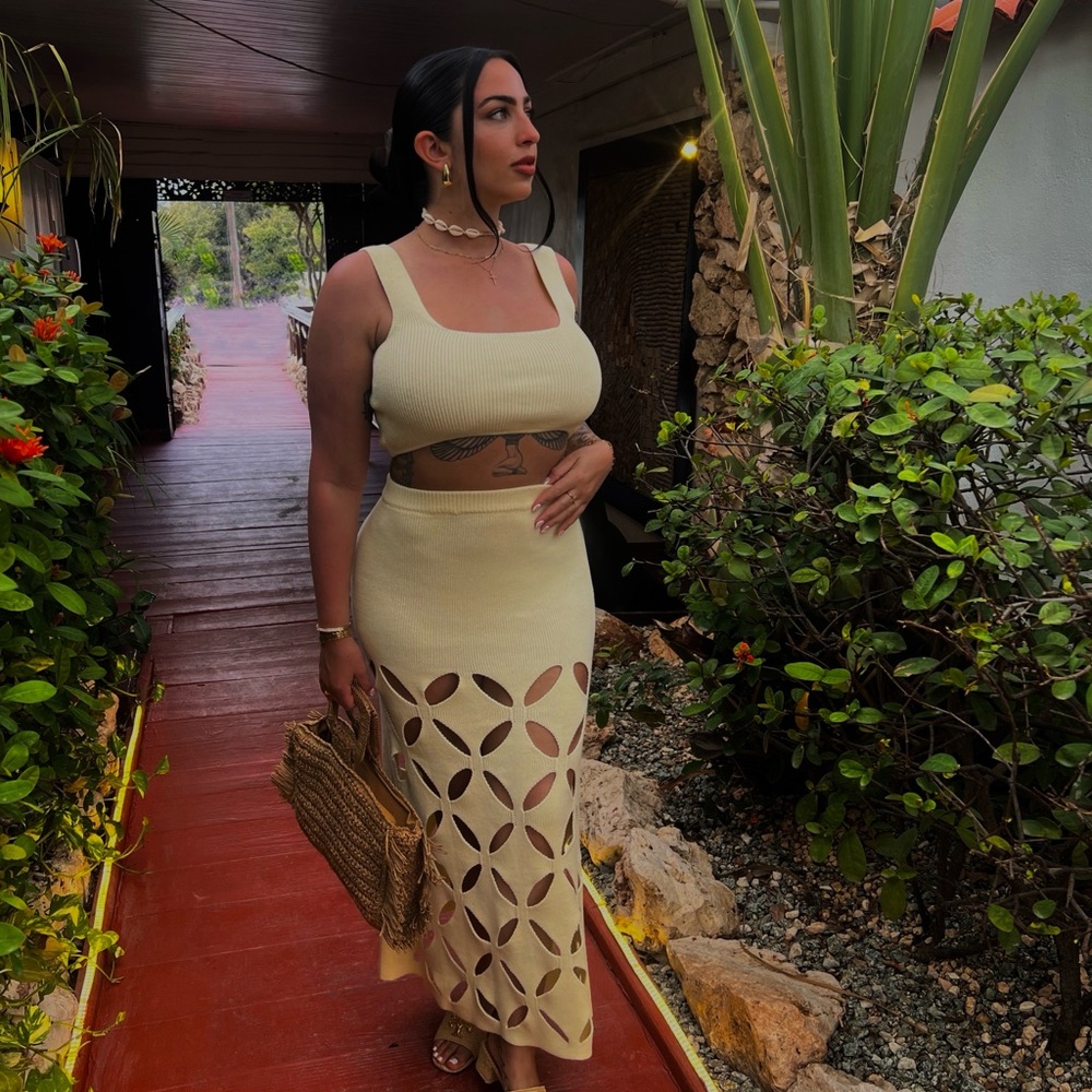 Yllw the label Adina knit skirt cutout set yellow medium